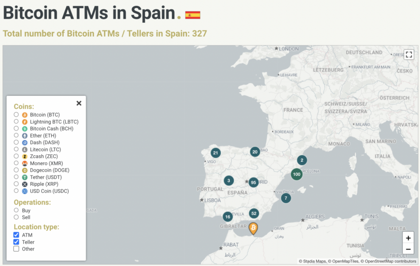 Número de cajeros de criptomonedas en España. 